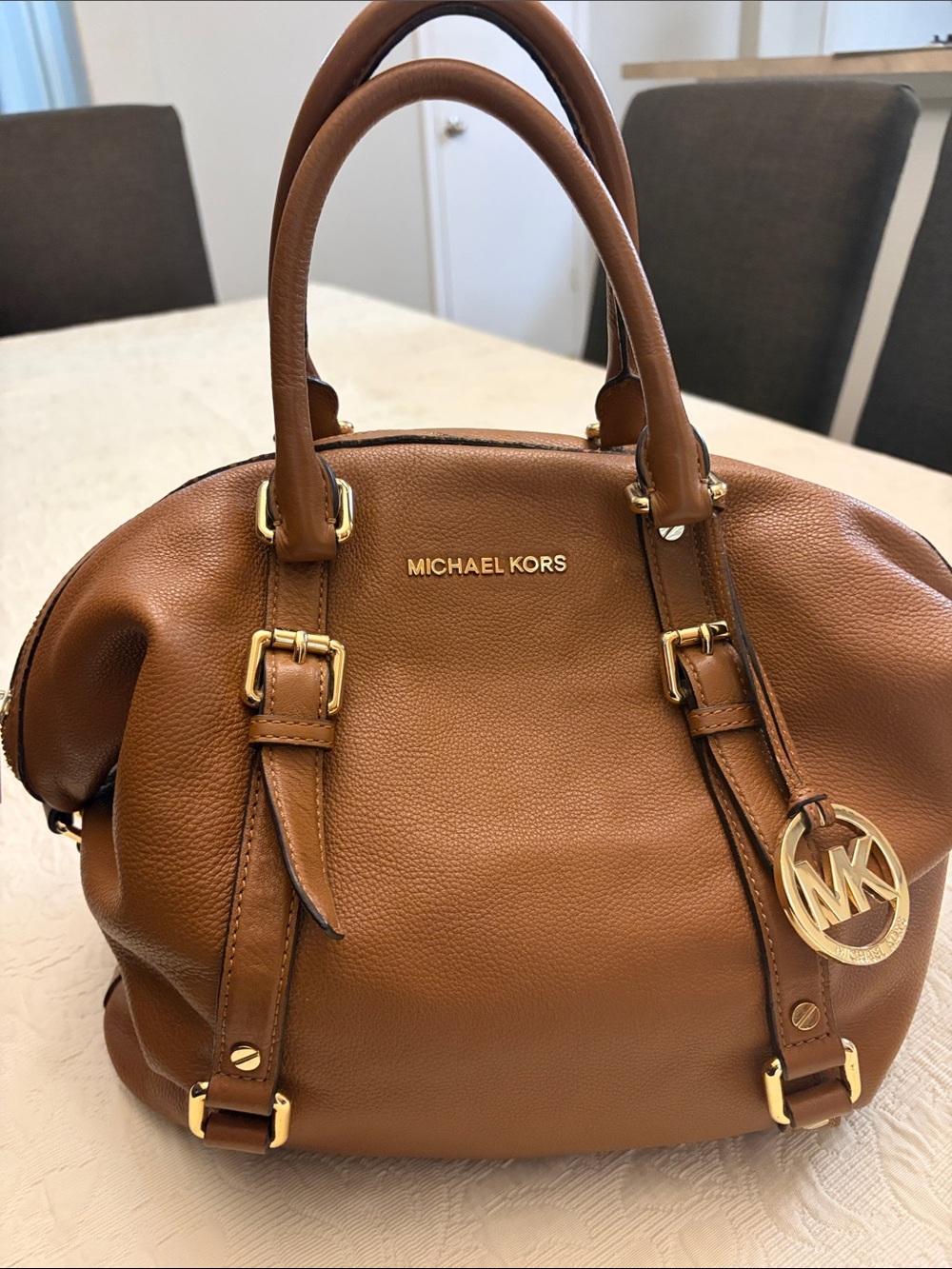 Michael Kors Cognac Leather Brown pebbled,purse reversible Satchel ( as-is)